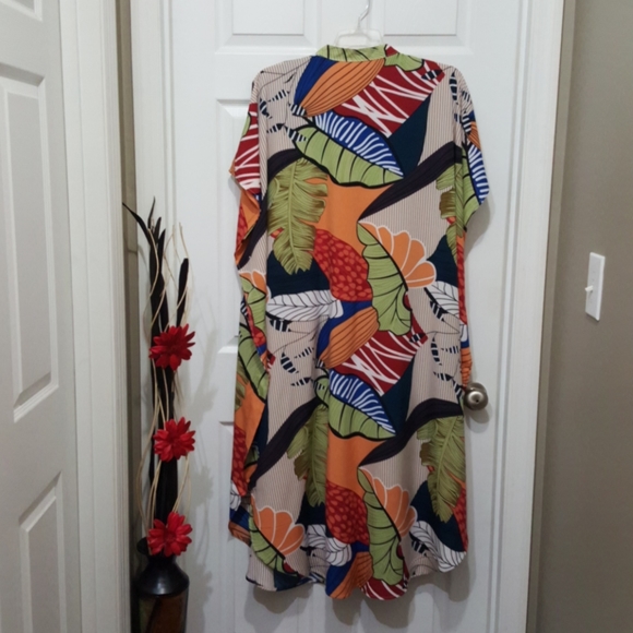 Beautiful Pocket Leaf Kaftan button down shirt dress One size fits all M/2X - Picture 3 of 4